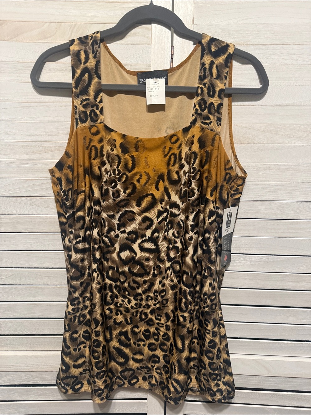 Frank Lyman Design Leopard Print Shell in Golden Tan and Black. Size 14